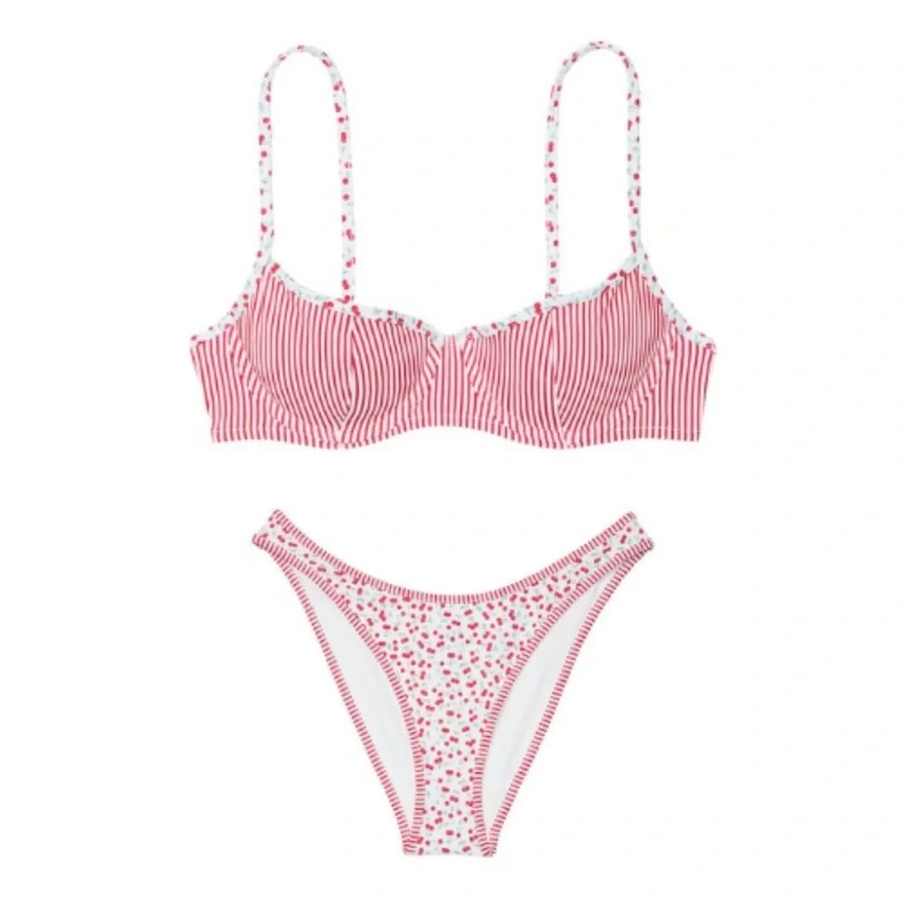 Frankie's Bikinis × PINK Cherry Striped Bikini Set